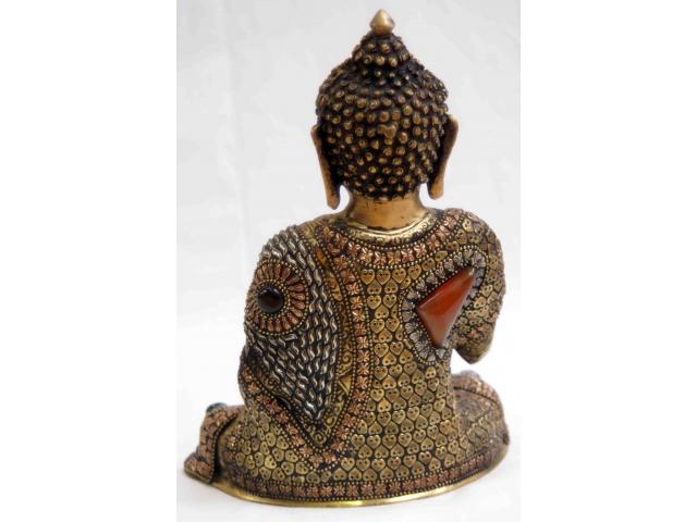 Photo statue de Bouddha enseignant en bronze décorée de pierre - H: 25 cm image 3/4