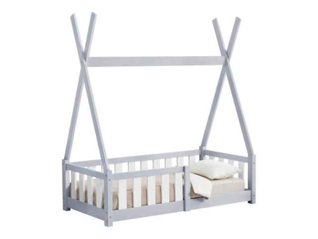 Photo Tipi montessori gris pour enfant 70x140 cm avec barrières lit tiroir lit tipi lit enfant moderne lit image 3/4
