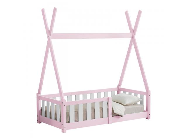 Photo Tipi montessori rose pour enfant 70x140 cm avec barrières lit tiroir lit tipi lit enfant moderne lit image 3/4