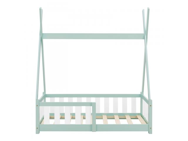 Photo Tipi montessori vert pour enfant 70x140 cm avec barrières lit tiroir lit tipi lit enfant moderne lit image 3/4