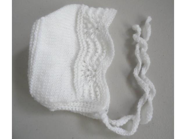 Photo Tricot bébé laine fait main bonnet blanc image 3/4