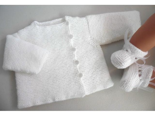 Photo Tricot bébé laine fait main brassière mixte image 3/4