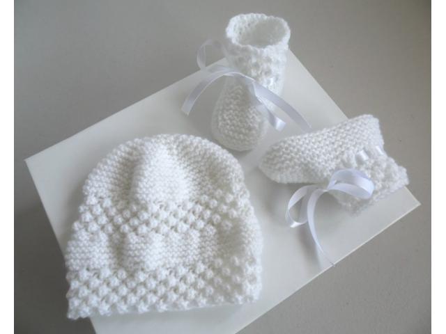 Photo Trousseau blanc naissance tricot laine bébé fait main image 3/6