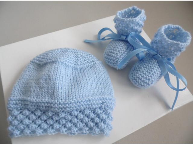 Photo Trousseau bleu naissance tricot laine bébé fait main image 3/6