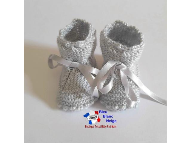 Photo Chaussons à CRANS tricot bébé layette tricotée main image 4/6