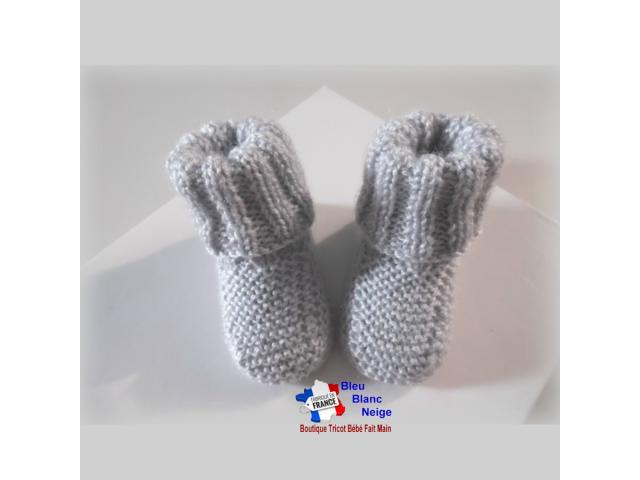 Photo Chaussons à revers côtes layette tricotée main en laine image 4/6