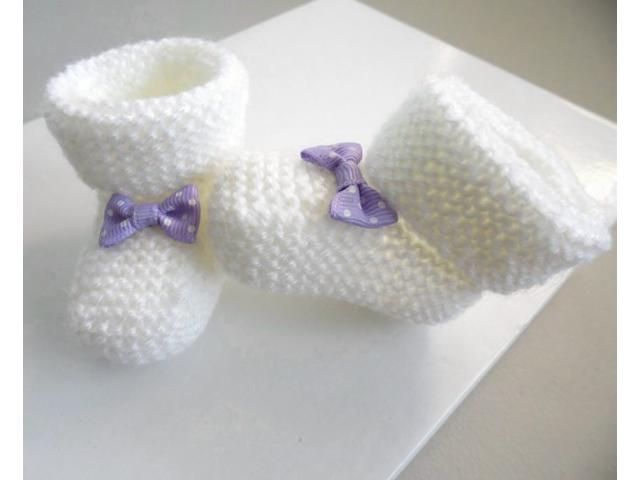 Photo Chaussons bébé nœud violet tricot laine fait main image 4/5