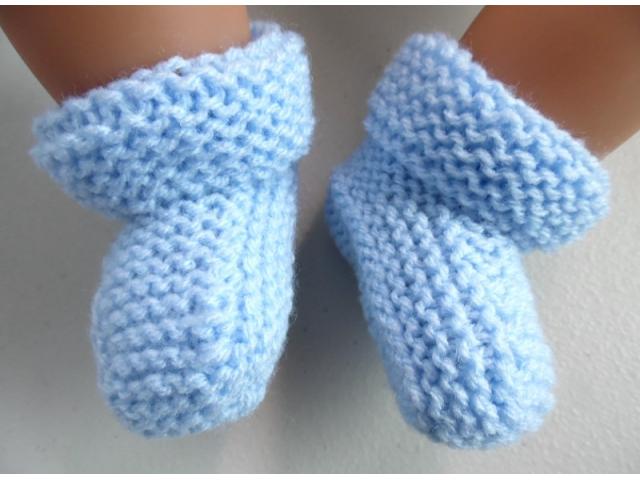 Photo Chaussons bleus revers tricot laine bébé fait main image 4/5