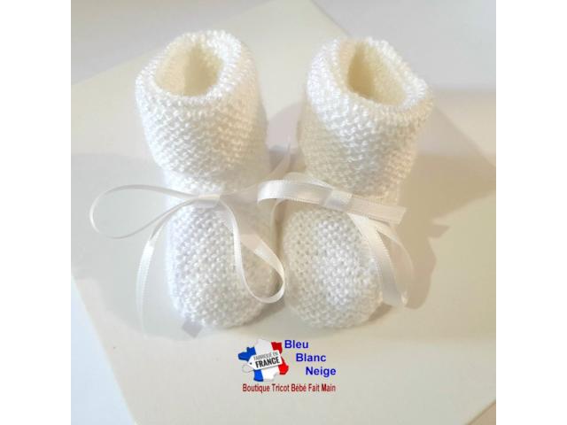 Photo Chaussons tricot bébé mousse à ruban layette bb fait main image 4/6