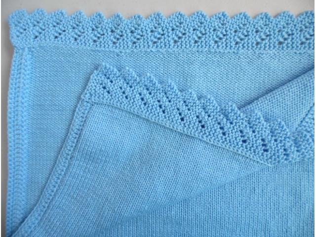 Photo couverture bleue tricot laine bébé fait main image 4/5