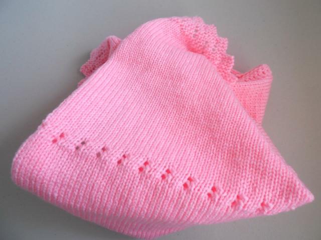 Photo couverture rose tricot laine bébé fait main image 4/6