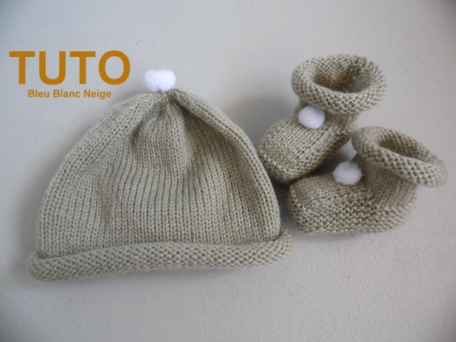 Photo Explication TUTO bonnet chaussons pompons CHANVRE bébé tricot laine image 4/6