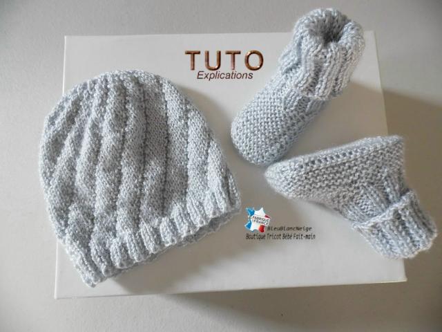 Photo Fiche tricot bb, ensemble motif Diagonal brassière, pantalon, bonnet, chaussons image 4/6