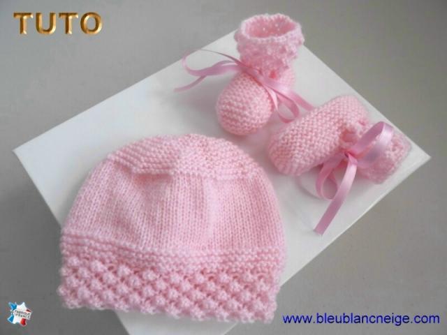 Photo Fiche tricot bébé, ensemble rose brassière, bonnet, chaussons image 4/6