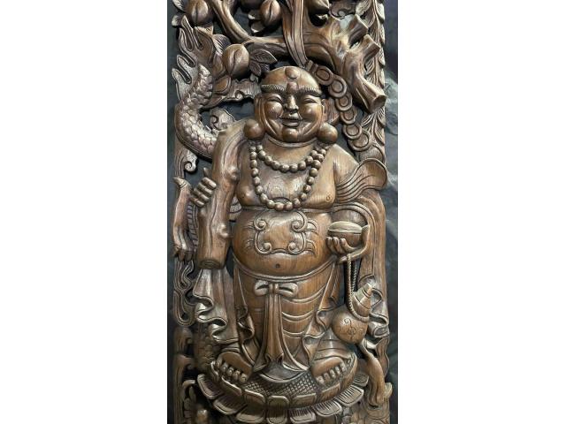 Photo Grand cadre en bois sculpté Bouddha rieur- H: 118 cm image 4/5