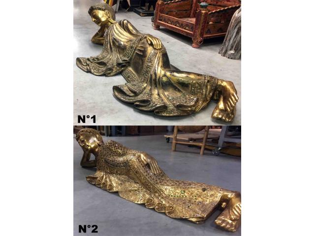 Photo Grand statue de Bouddha allongé en bois doré - L: 100 cm image 4/4