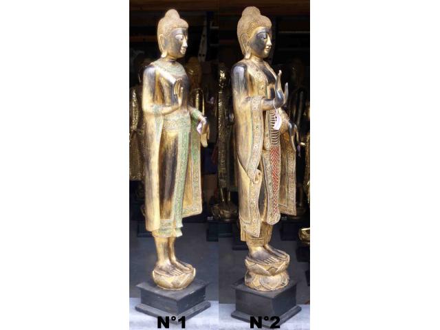 Photo grande statue de Bouddha debout en bois - H: 171 ou 174 cm image 4/4