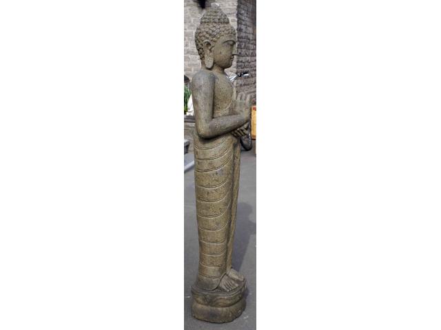 Photo Grande statue de Bouddha debout en pierre de lave - H: 151 cm image 4/4