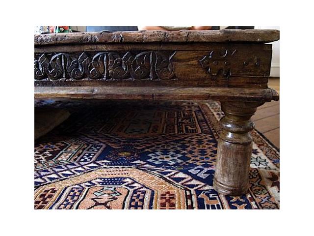 Photo Grande Table basse Ancienne Indienne Rajasthan 1,10X1,10 mètres image 4/6
