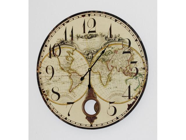 Photo Horloge Murale modèle Vintage, sur fond du Globe Terrestre d'autrefois. image 4/5