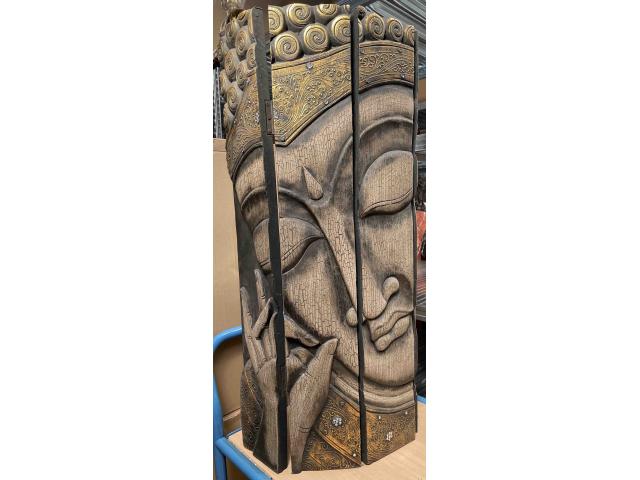 Photo Paravent en bois sculpté d'une tête de Bouddha - H: 90 cm image 4/4