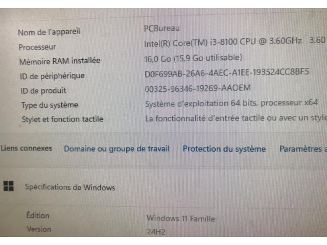 Photo PC BUREAU Windows 11 Home-ASUS H310M-k-Intel core i3 8100 3.6 Ghz image 4/6