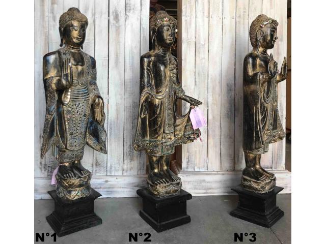 Photo Petite statue de Bouddha debout en bois - H: 91 cm image 4/4