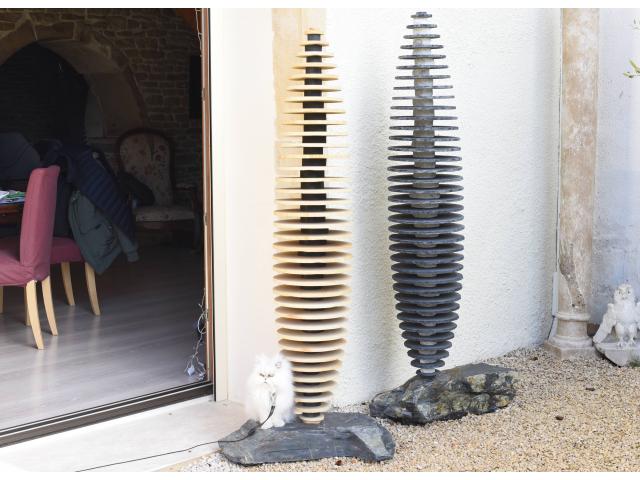 Photo Sculpture en Ardoise et Grès Beige de Chine - Statue Jardin image 4/5