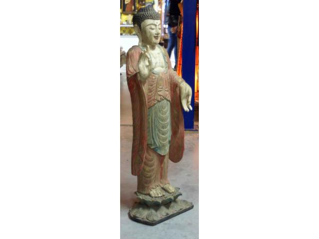 Photo Statue de Bouddha debout en bois peint - H: 100 cm image 4/4
