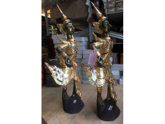 Photo Statue de danseuses Thaïlandaise en bois doré - H: 90 cm image 4/4