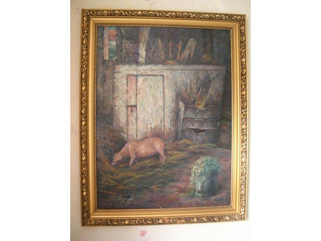 Photo Tableau ,de Joseph Xavier Vindevogel (Gand 1859-1941 )l'étable au cochon image 4/4