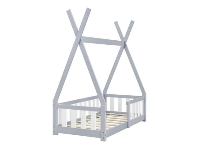 Photo Tipi montessori gris pour enfant 70x140 cm avec barrières lit tiroir lit tipi lit enfant moderne lit image 4/4