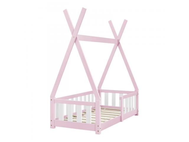 Photo Tipi montessori rose pour enfant 70x140 cm avec barrières lit tiroir lit tipi lit enfant moderne lit image 4/4