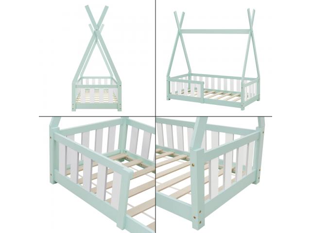 Photo Tipi montessori vert pour enfant 70x140 cm avec barrières lit tiroir lit tipi lit enfant moderne lit image 4/4