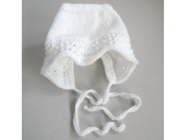 Photo Tricot bébé laine fait main bonnet blanc image 4/4