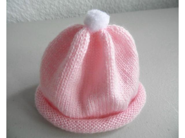 Photo Tricot laine bébé fait main bonnet rose à pompon image 4/6
