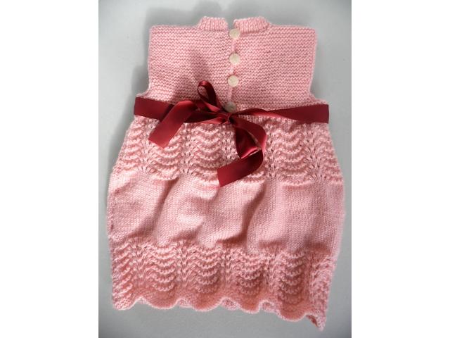 Photo tricot laine bébé fait main robe rose image 4/6