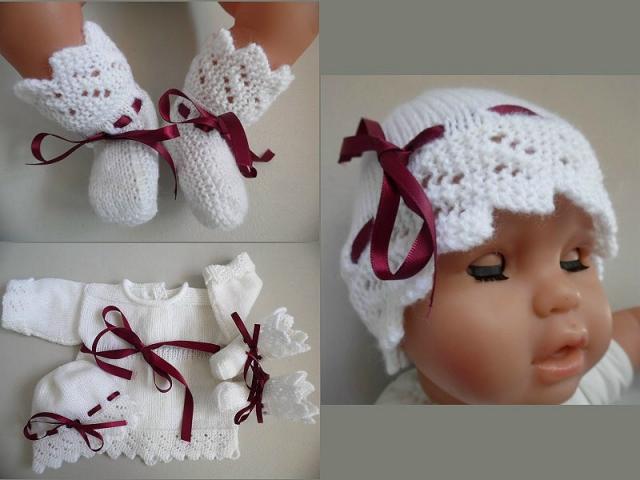 Photo Trousseau blanc bordeaux layette bébé tricot laine image 4/4