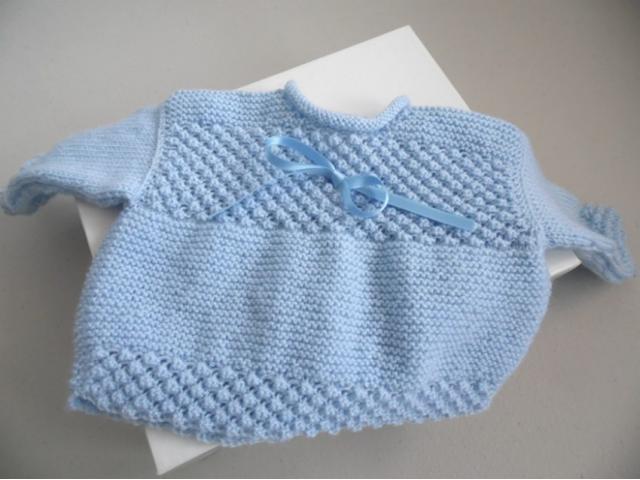 Photo Trousseau bleu naissance tricot laine bébé fait main image 4/6