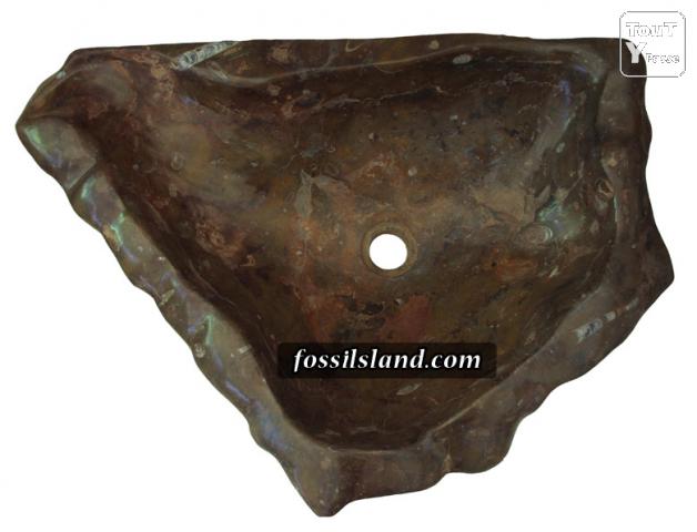 Photo Vasque à poser typique amorphe en marbre fossile avec trou centrale: image 4/4