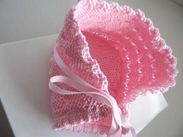 Photo Bonnet, béguin ROSE bébé tricot laine fait main image 5/5