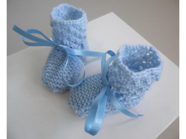 Photo Bonnet et chaussons BLEUS tricot laine bébé fait main image 5/6