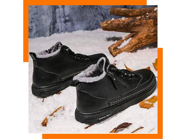 Photo Bottes d’hiver, chaussures montantes pour hommes, en cuir PU marron et noir texturé, doublées de fou image 5/6