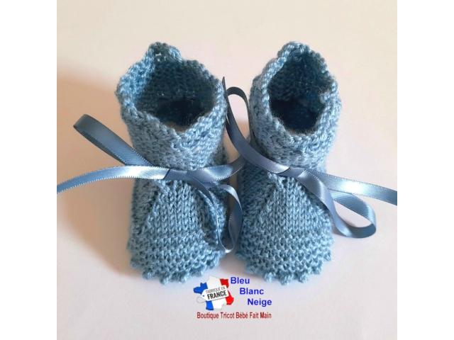 Photo Chaussons à CRANS tricot bébé layette tricotée main image 5/6