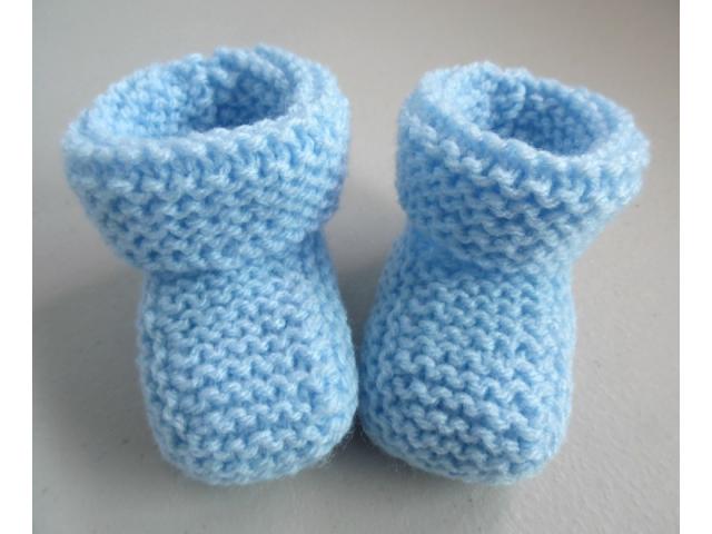 Photo Chaussons bleus revers tricot laine bébé fait main image 5/5