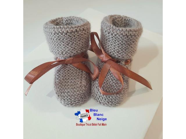 Photo Chaussons tricot bébé mousse à ruban layette bb fait main image 5/6