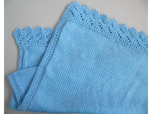 Photo couverture bleue tricot laine bébé fait main image 5/5
