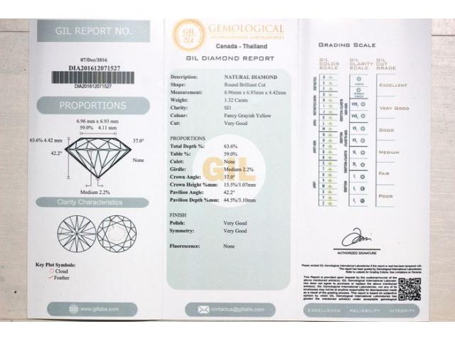 Photo Diamant - 1,32 ct - Jaune fancy grisâtre image 5/6