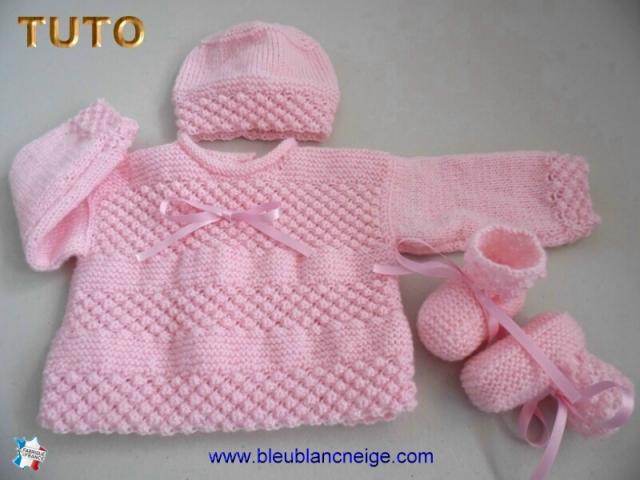 Photo Fiche tricot bébé, ensemble rose brassière, bonnet, chaussons image 5/6