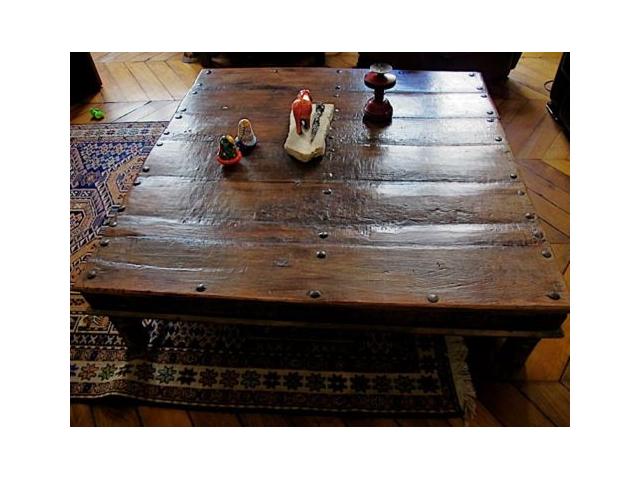 Photo Grande Table basse Ancienne Indienne Rajasthan 1,10X1,10 mètres image 5/6